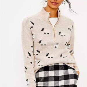 Loft Sheep Print Zip Neck Long Sleeve Pullover Sweater Princess Diana Style XS